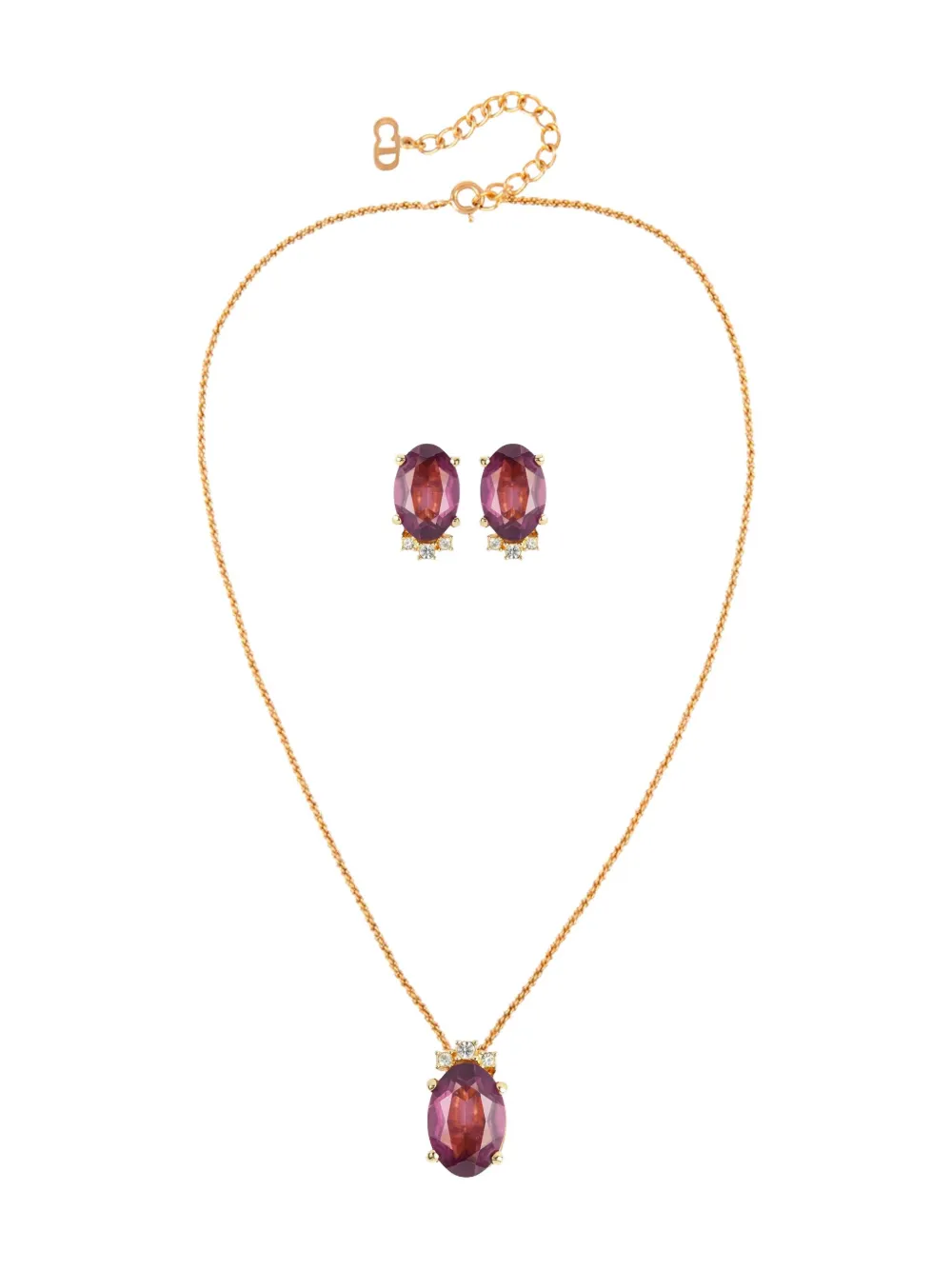 DIOR Pre-owned 1980s Swarovski-crystal Necklace And Earrings Set In Gold