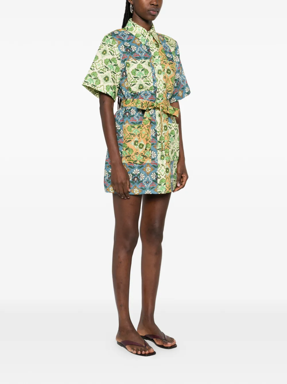 ALEMAIS Ali Spliced mini-jurk met bloemenprint en ceintuur Groen