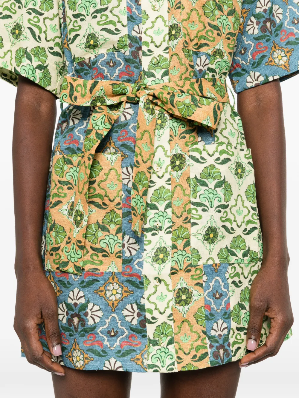 ALEMAIS Ali Spliced mini-jurk met bloemenprint en ceintuur Groen