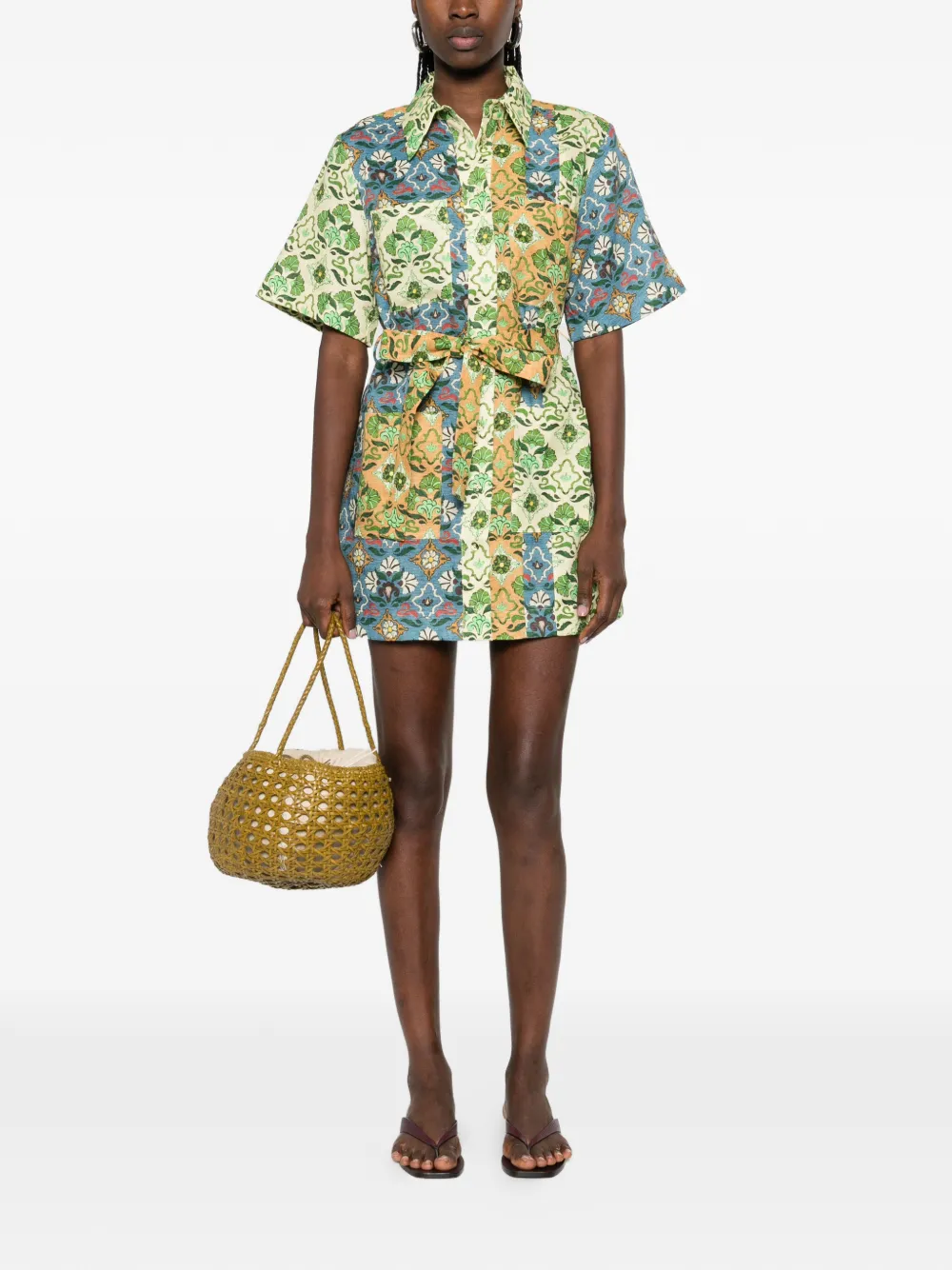 ALEMAIS Ali Spliced mini-jurk met bloemenprint en ceintuur Groen