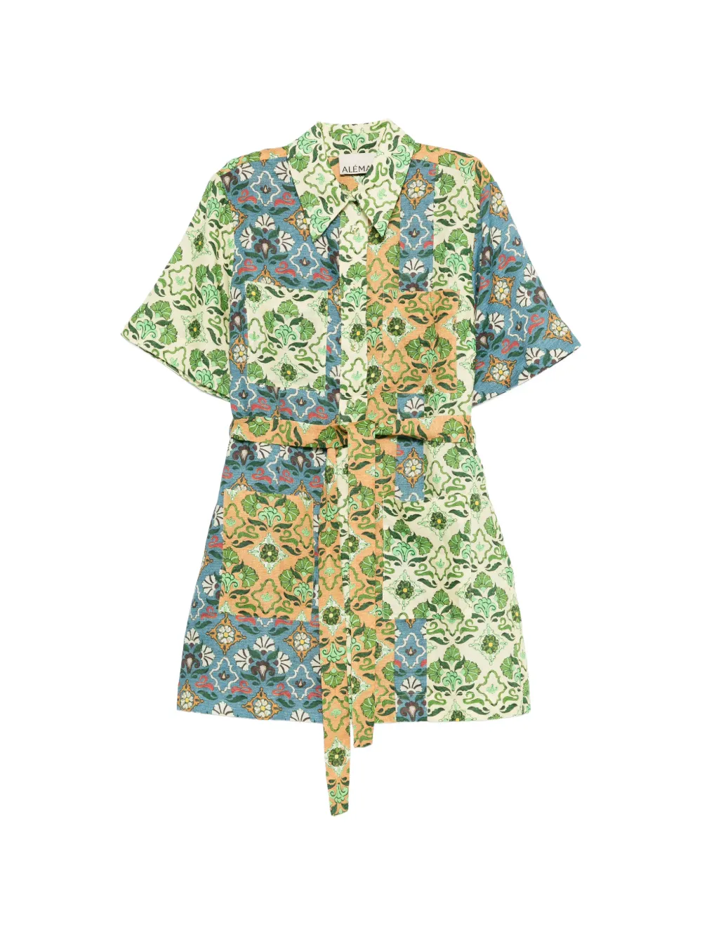 ALEMAIS Ali Spliced floral-print belted mini dress - Green