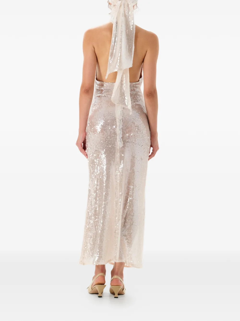  Manurí Pixie Sequin-embellished Halterneck Maxi Dress - Neutrals 