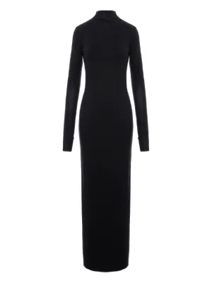 knee length dresses for ladies Black Turtleneck Ribbed Knit Sleeveless Maxi Dress main image 1
