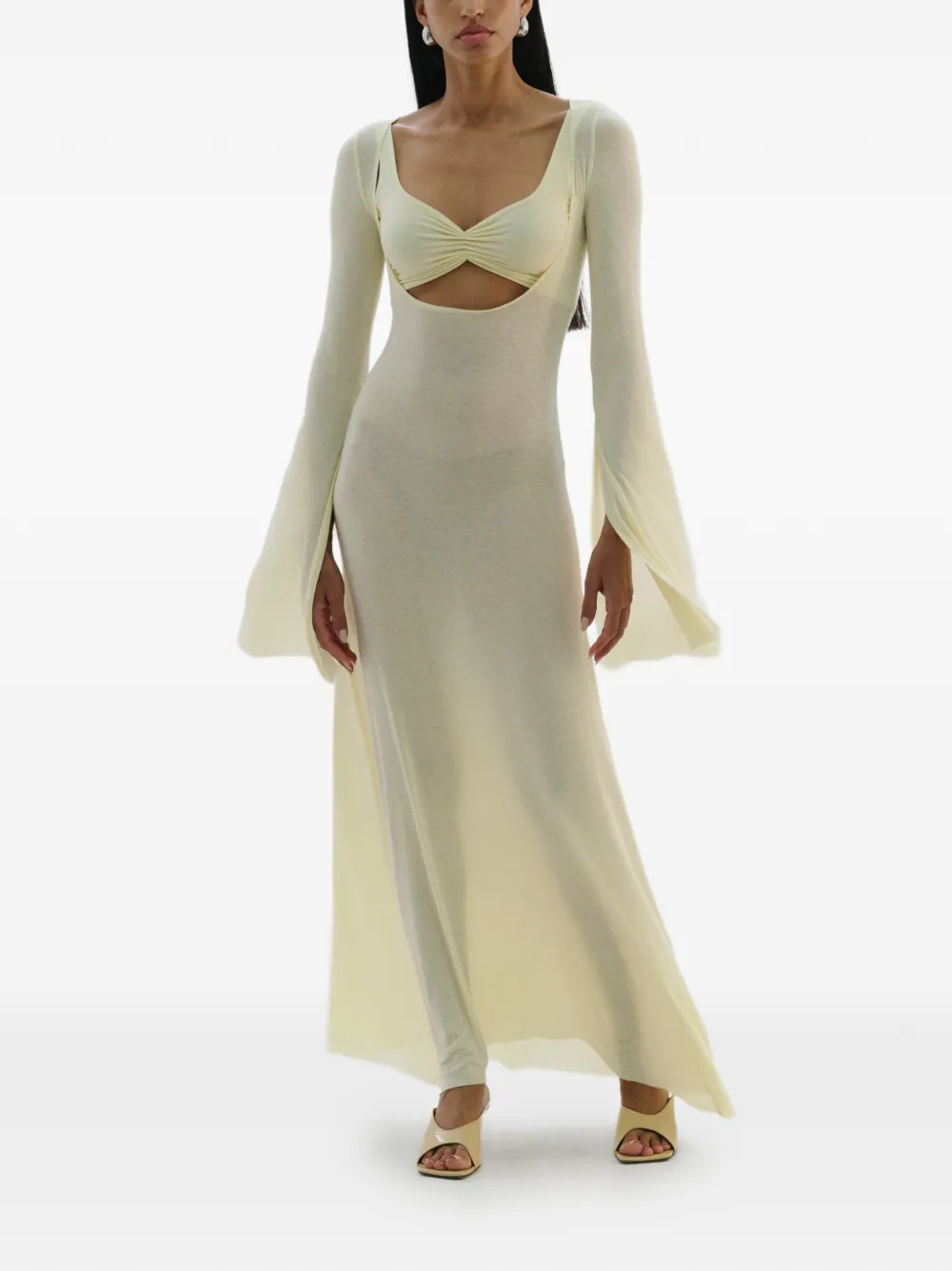 MANURÍ Nina maxi-jurk met flared detail - Beige