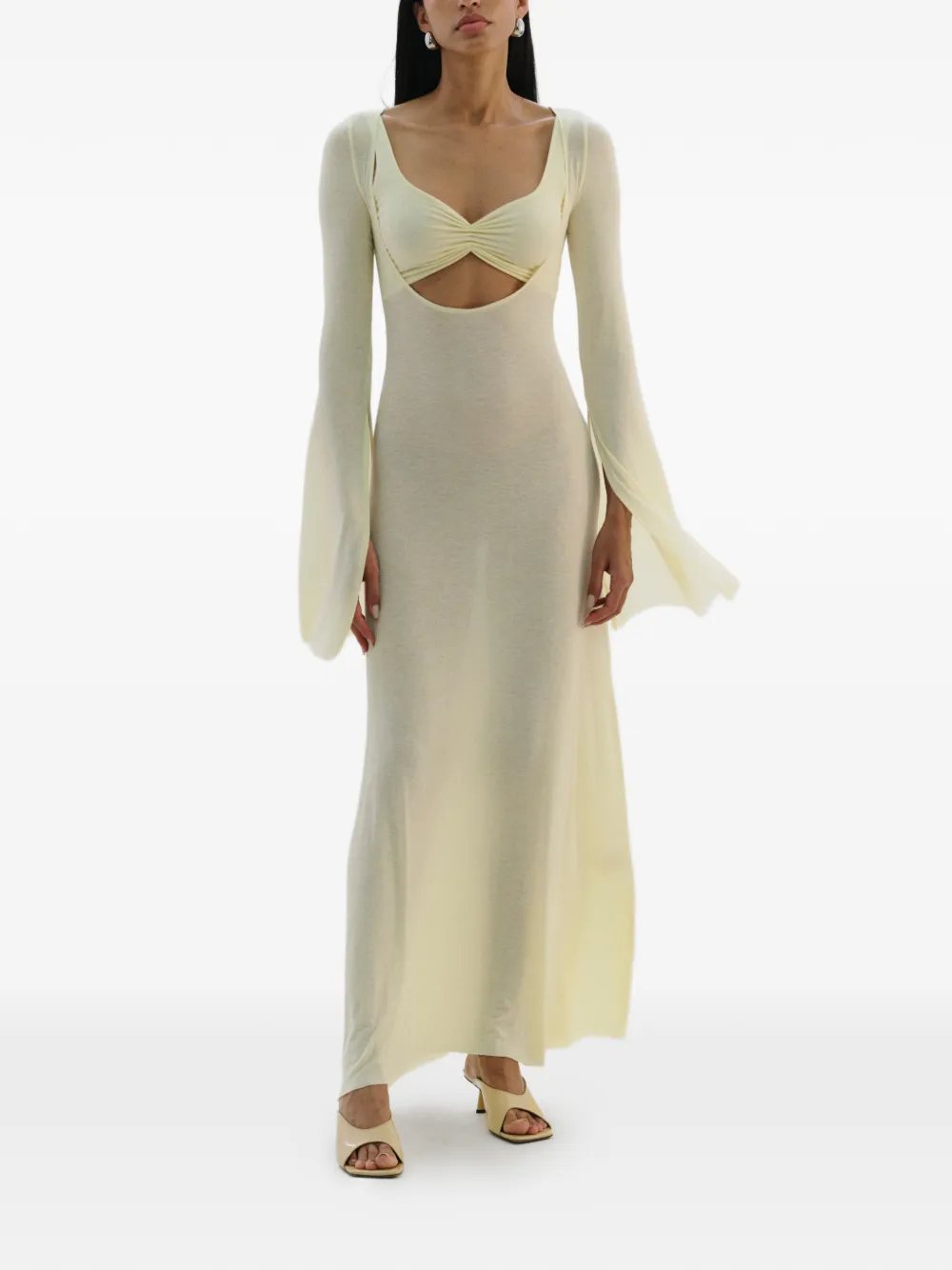 MANURÍ Nina maxi-jurk met flared detail Beige