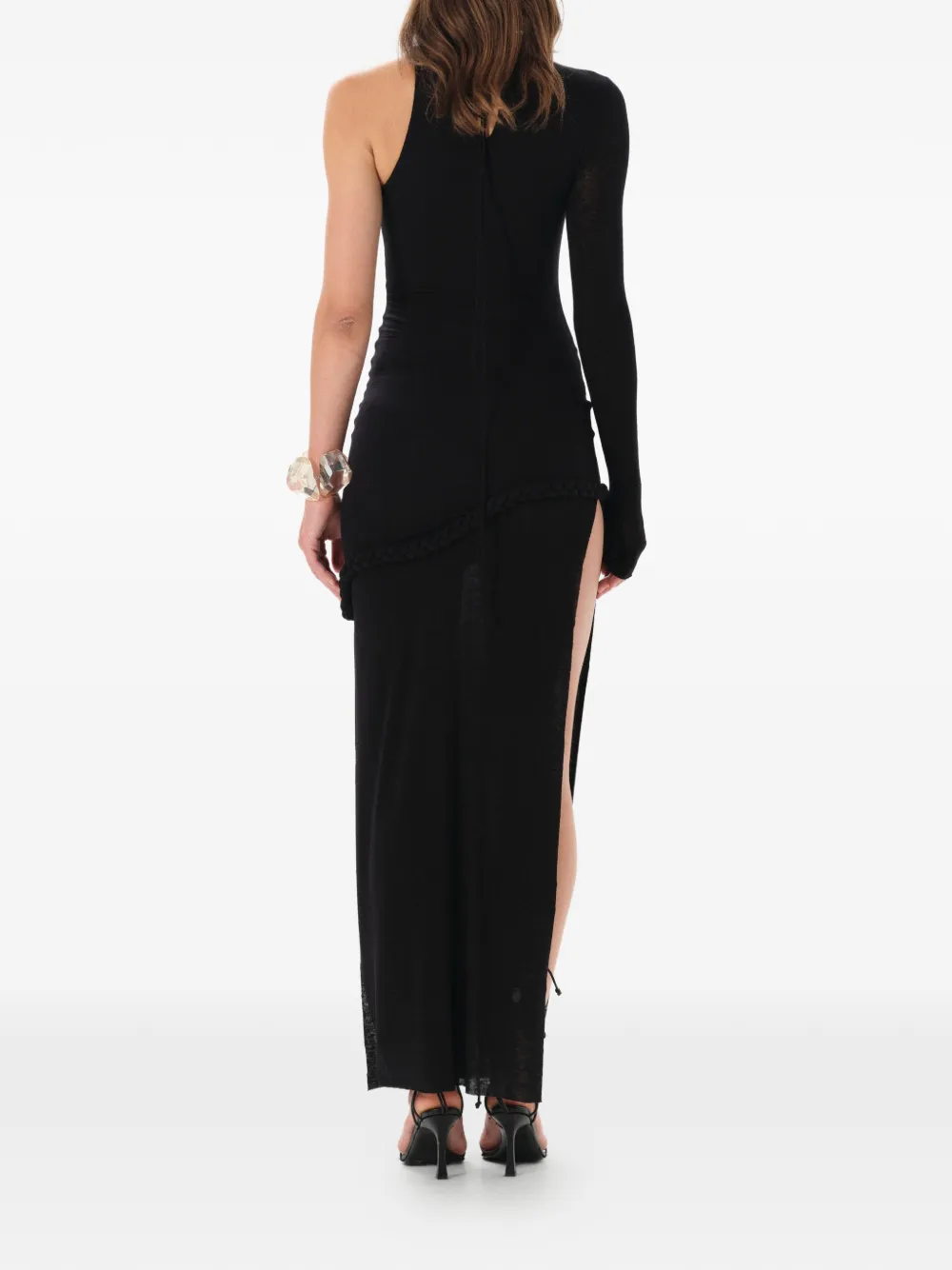 Manurí Candy One-sleeve Braided-detail Maxi Dress In Black