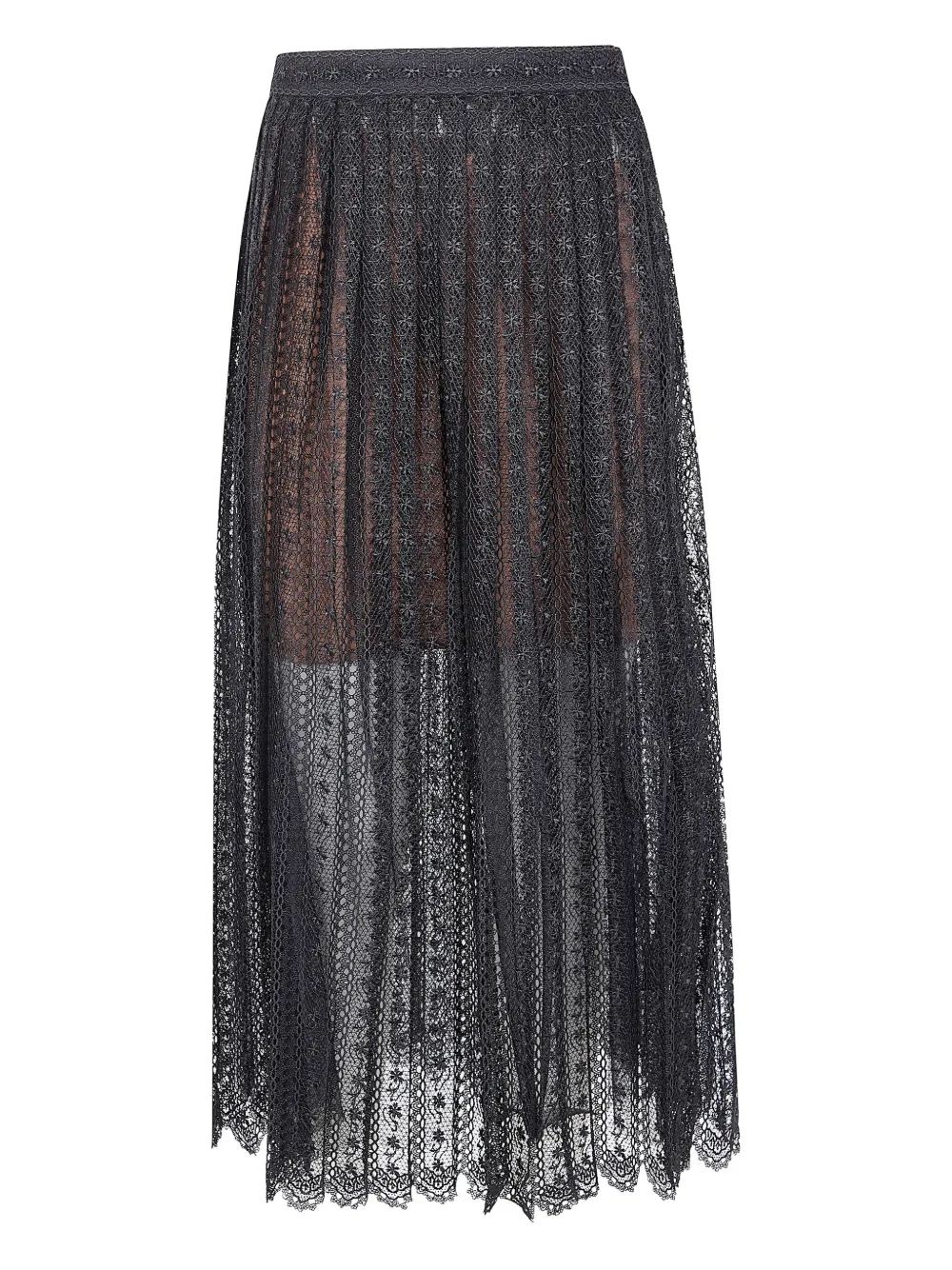 Self-portrait Lace Pleated Midi Skirt In Black