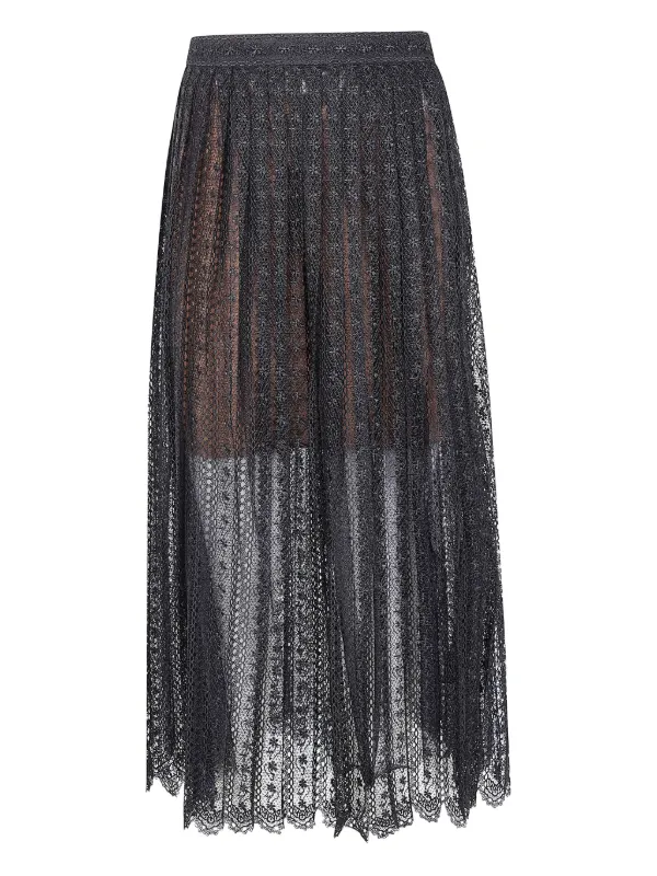 Self-Portrait Organza Lace Midi Skirt in Black