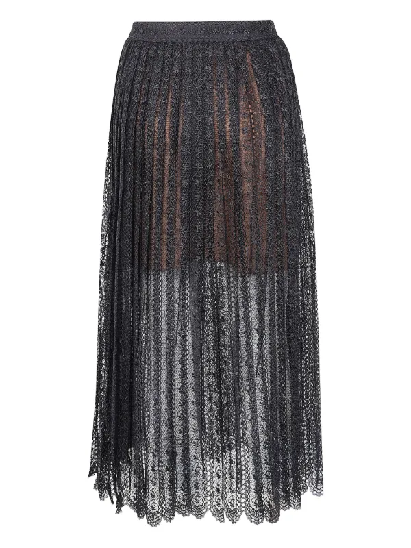 Self-Portrait Lace Pleated Midi Skirt | Black | FARFETCH JO