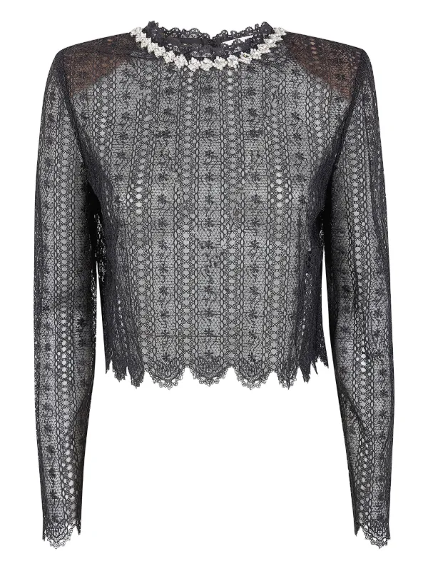 Rhinestone-embellished Mesh Top
