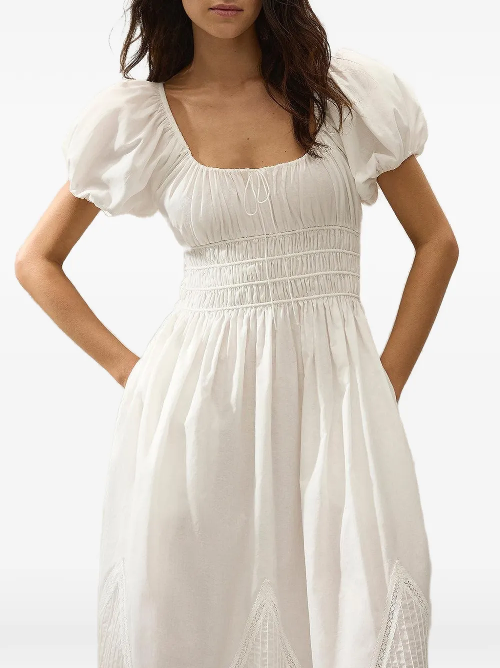 Sunniva Puffed-Sleeve Midi Dress