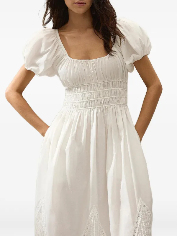 Faithfull The Brand Sunniva Puffed-sleeve Midi Dress - White