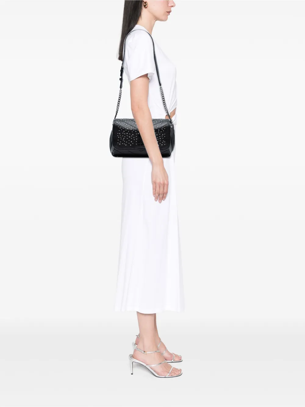 Pre-owned Saint Laurent 2019 Studded Calfskin Stardust Monogram Niki Body Bag Belt Bag In Black