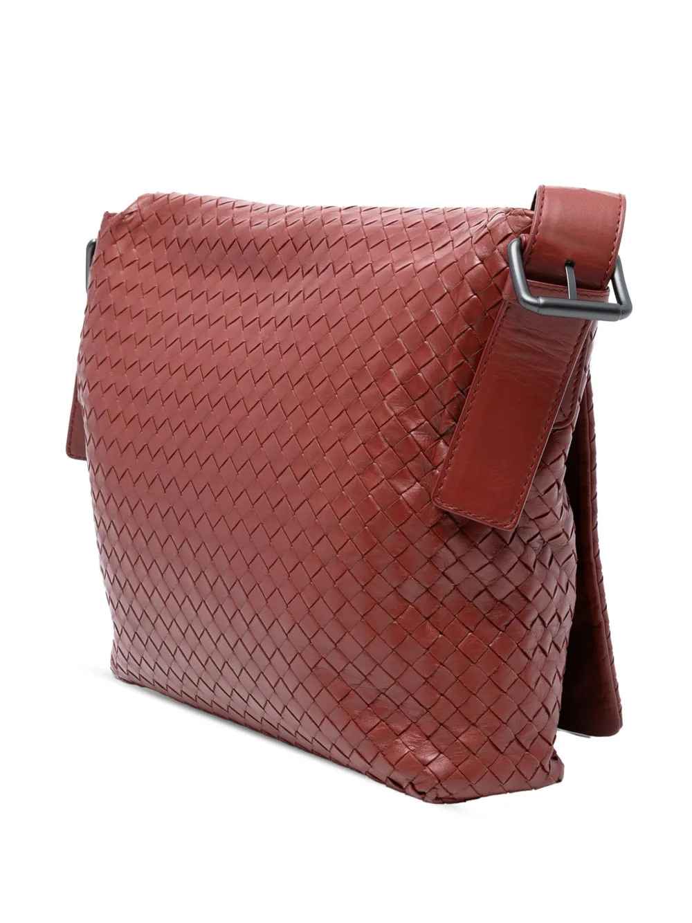 Pre-owned Bottega Veneta 2012-2025 Nappa Intrecciato Flap Crossbody Bag In Red
