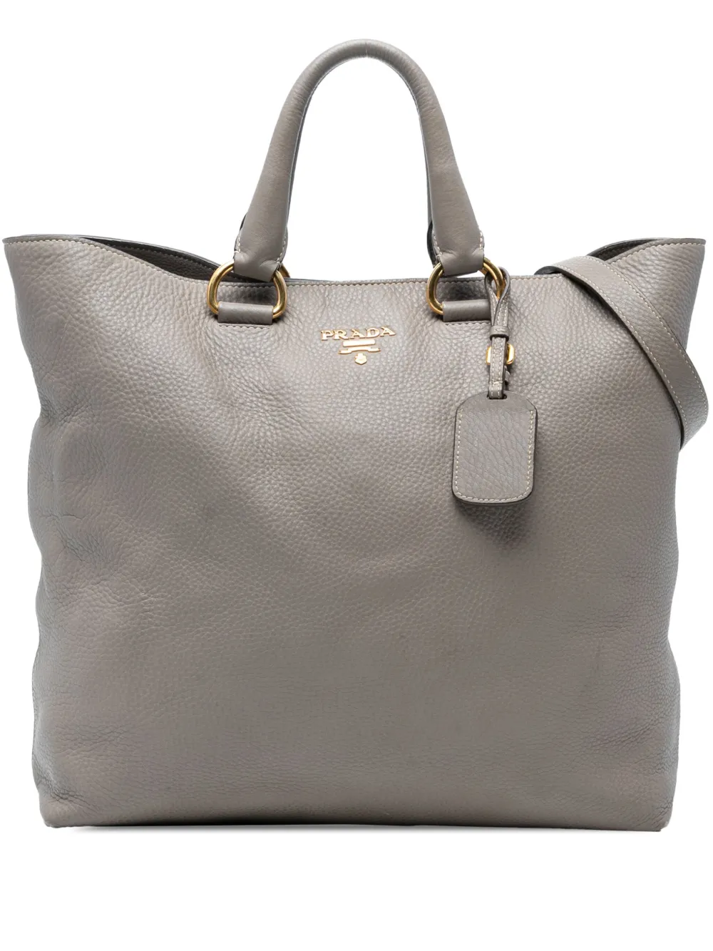 Pre-owned Prada 2000-2025 Vitello Daino Open Convertible Tote Satchel In Gray