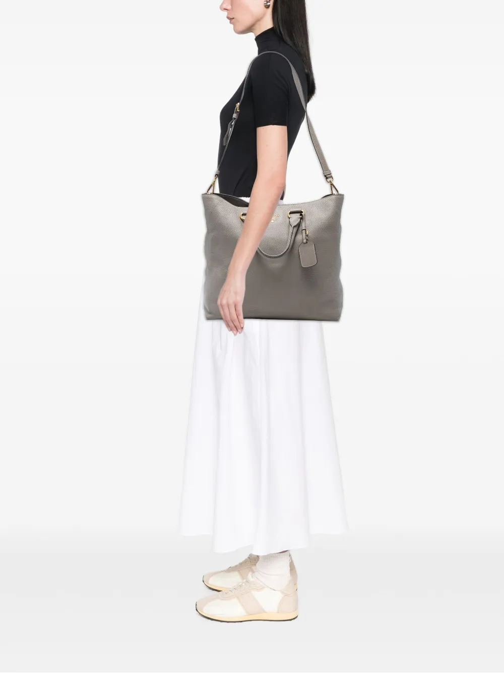 Pre-owned Prada 2000-2025 Vitello Daino Open Convertible Tote Satchel In Gray