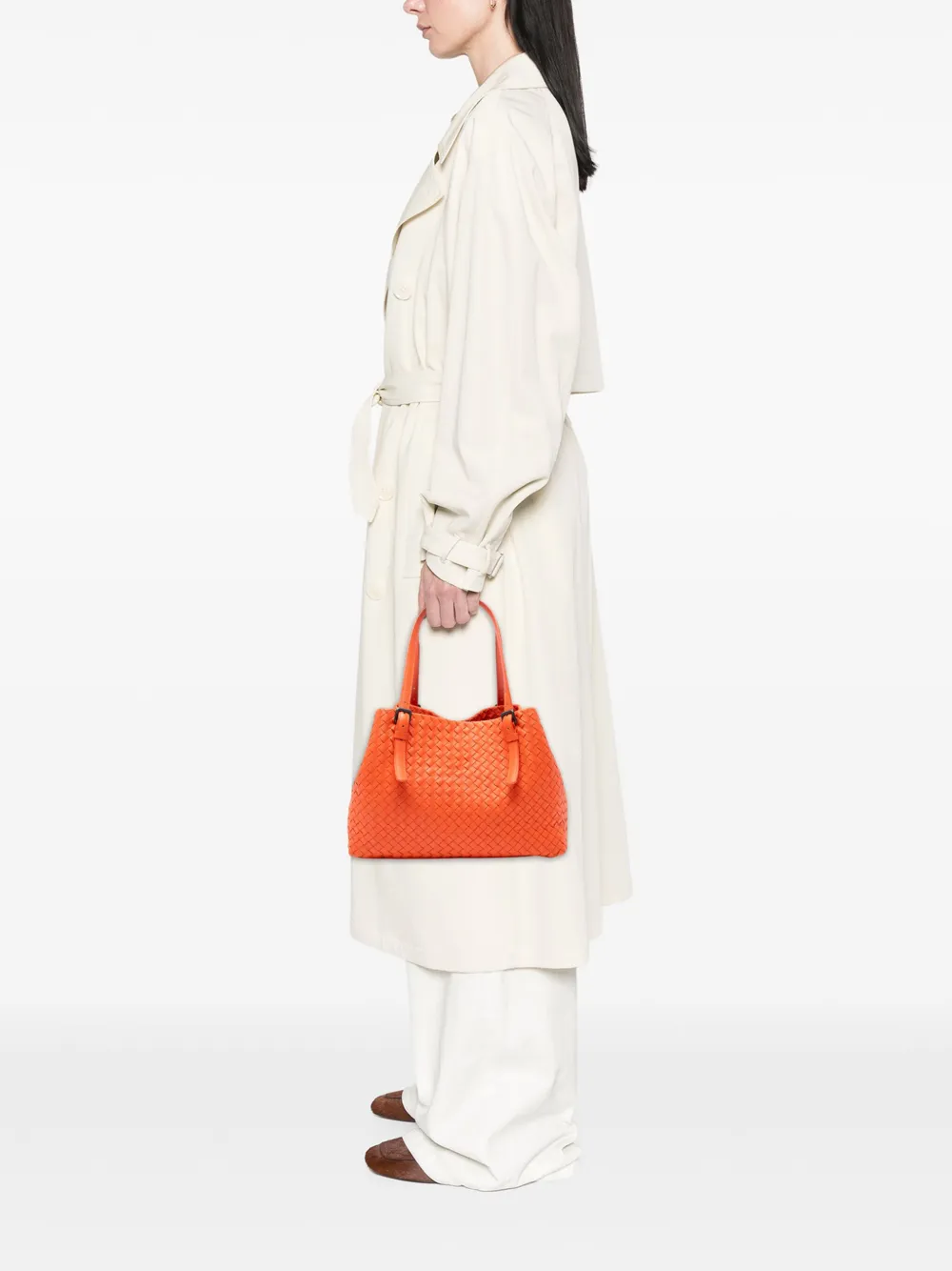 Pre-owned Bottega Veneta 2012-2025 Medium Nappa Intrecciato Cesta Tote Bag In Orange
