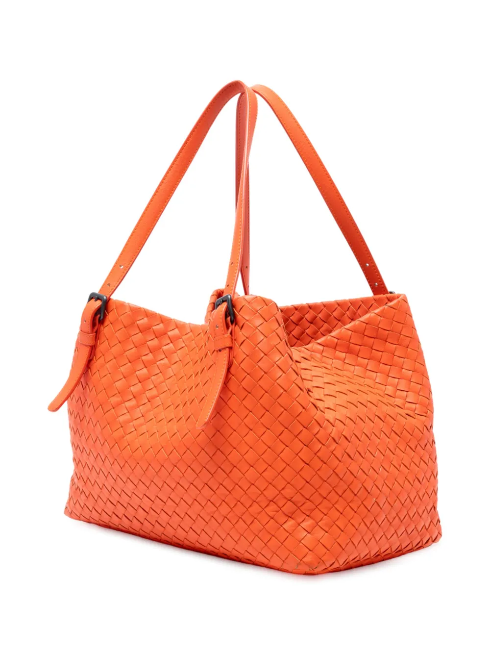Pre-owned Bottega Veneta 2012-2025 Medium Nappa Intrecciato Cesta Tote Bag In Orange