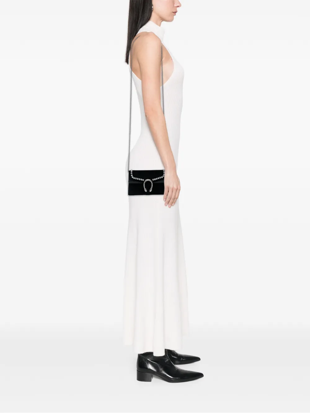 Pre-owned Gucci 2016-2025 Mini Crystal Embellished Velvet Dionysus Crossbody Bag In Black