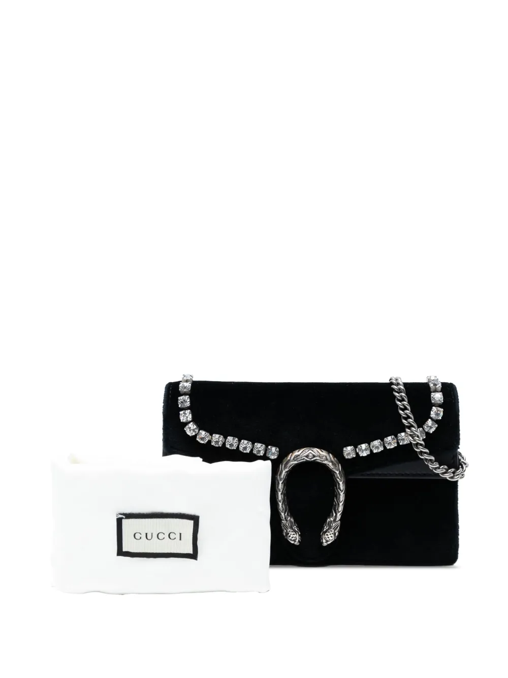Pre-owned Gucci 2016-2025 Mini Crystal Embellished Velvet Dionysus Crossbody Bag In Black