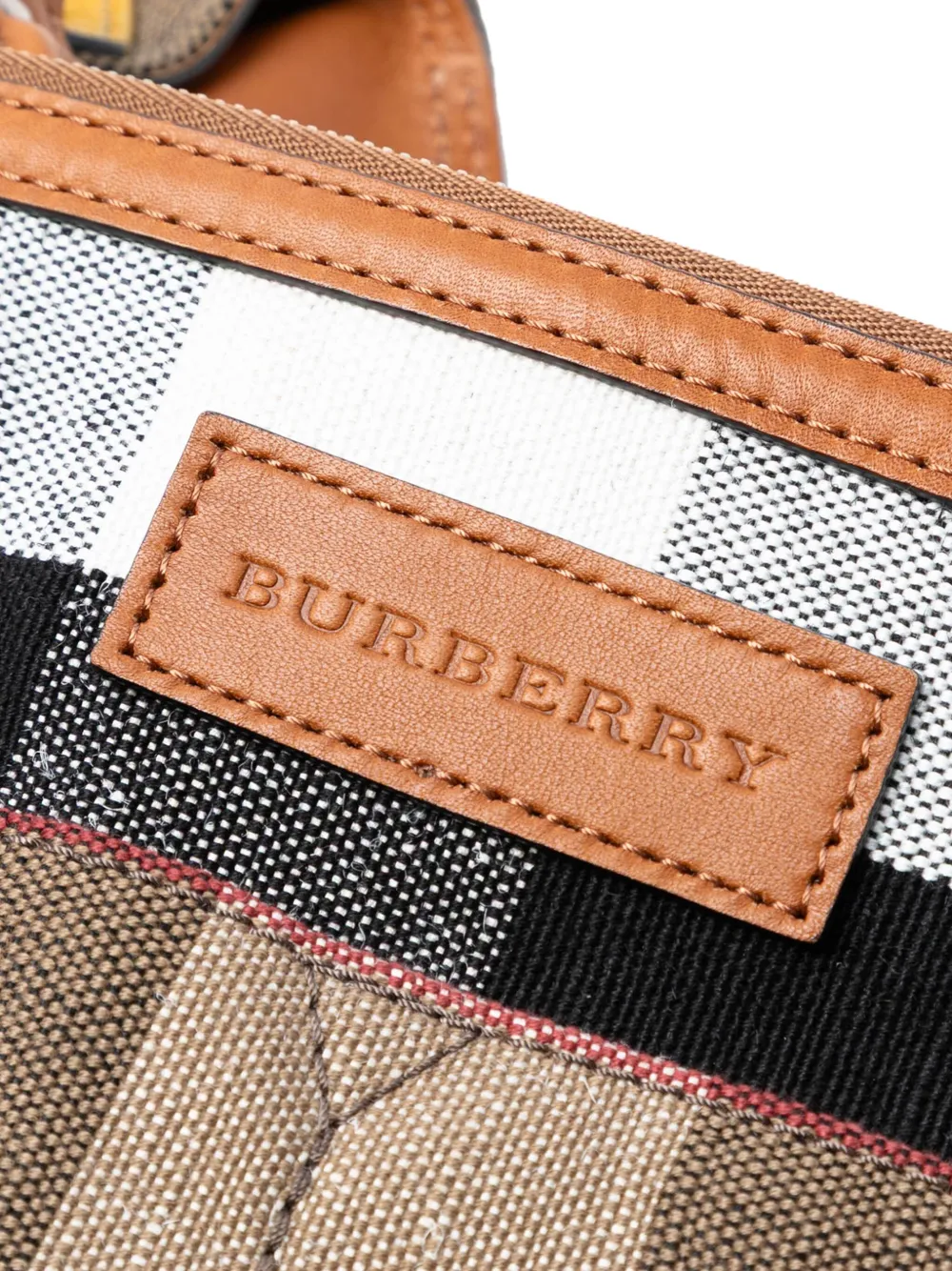 Pre-owned Burberry 2000-2017 Medium Mega Check Canvas And Calfskin Chevron Ashby Bucket Satchel In Brown