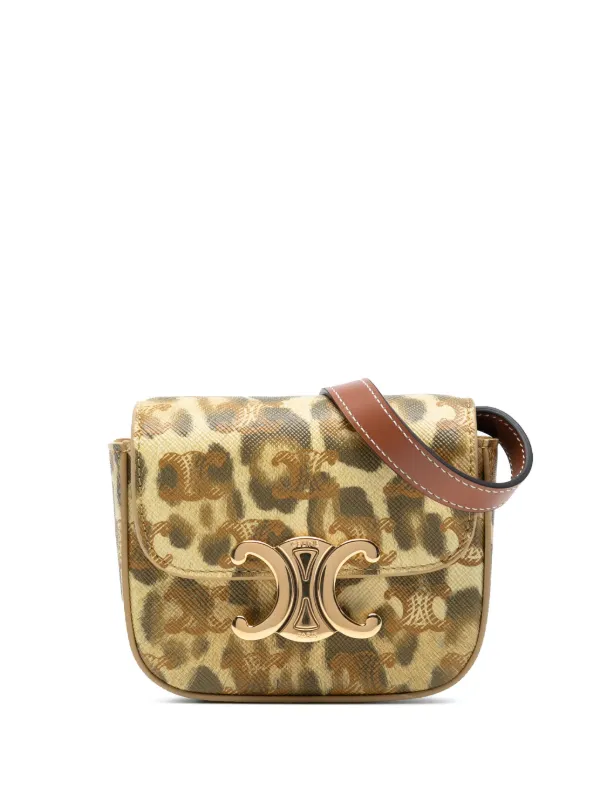 Celine Pre-owned 2023 Mini Calfskin Leopard Print Claude Crossbody Bag in Brown