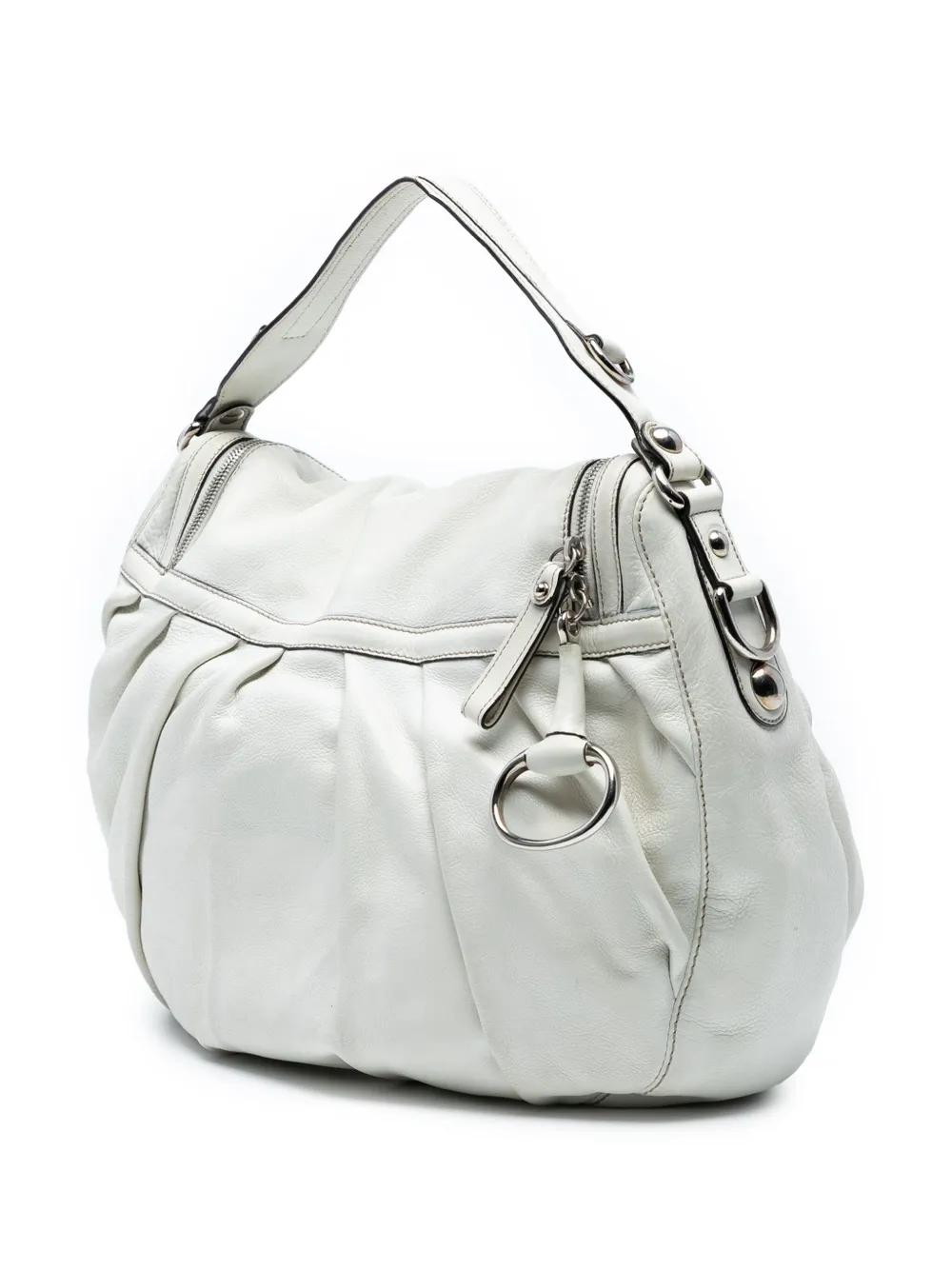 Pre-owned Gucci 2016-2025 Medium Pebbled Calfskin Icon Bit Satchel In White