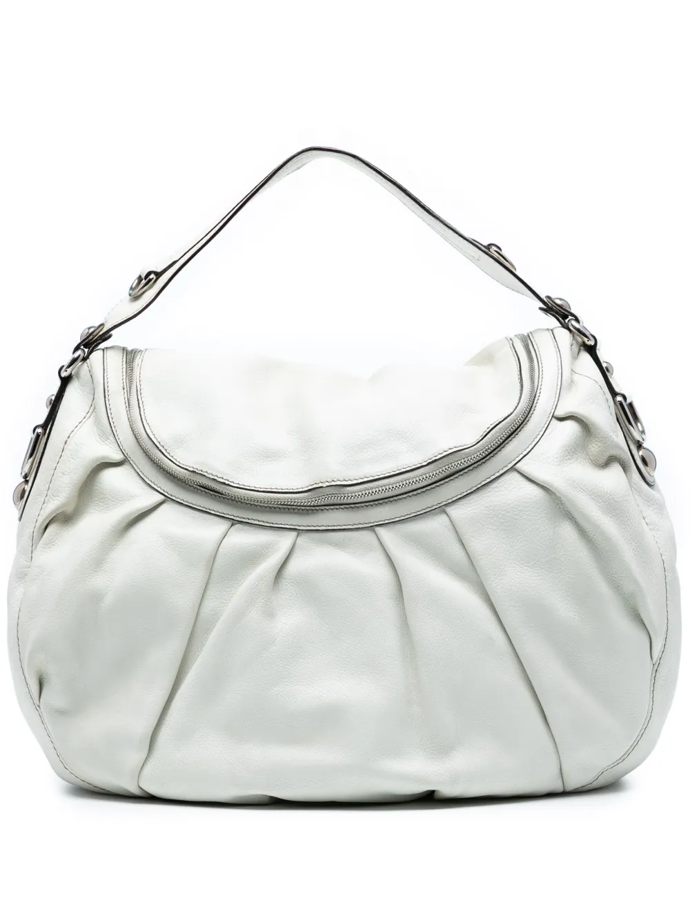 Pre-owned Gucci 2016-2025 Medium Pebbled Calfskin Icon Bit Satchel In White