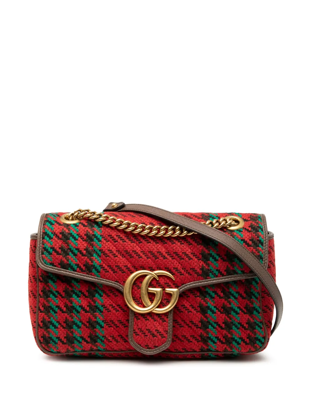 Gucci Pre-Owned 2016-2025 Medium GG Marmont Houndstooth Tweed shoulder Gucci Pre-Owned 2016-2025 Medium GG Marmont Houndstooth Tweed shoulder
