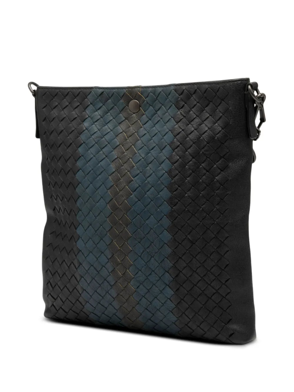 Pre-owned Bottega Veneta 2012-2025 Tricolor Leather Intrecciato Crossbody Bag In Black