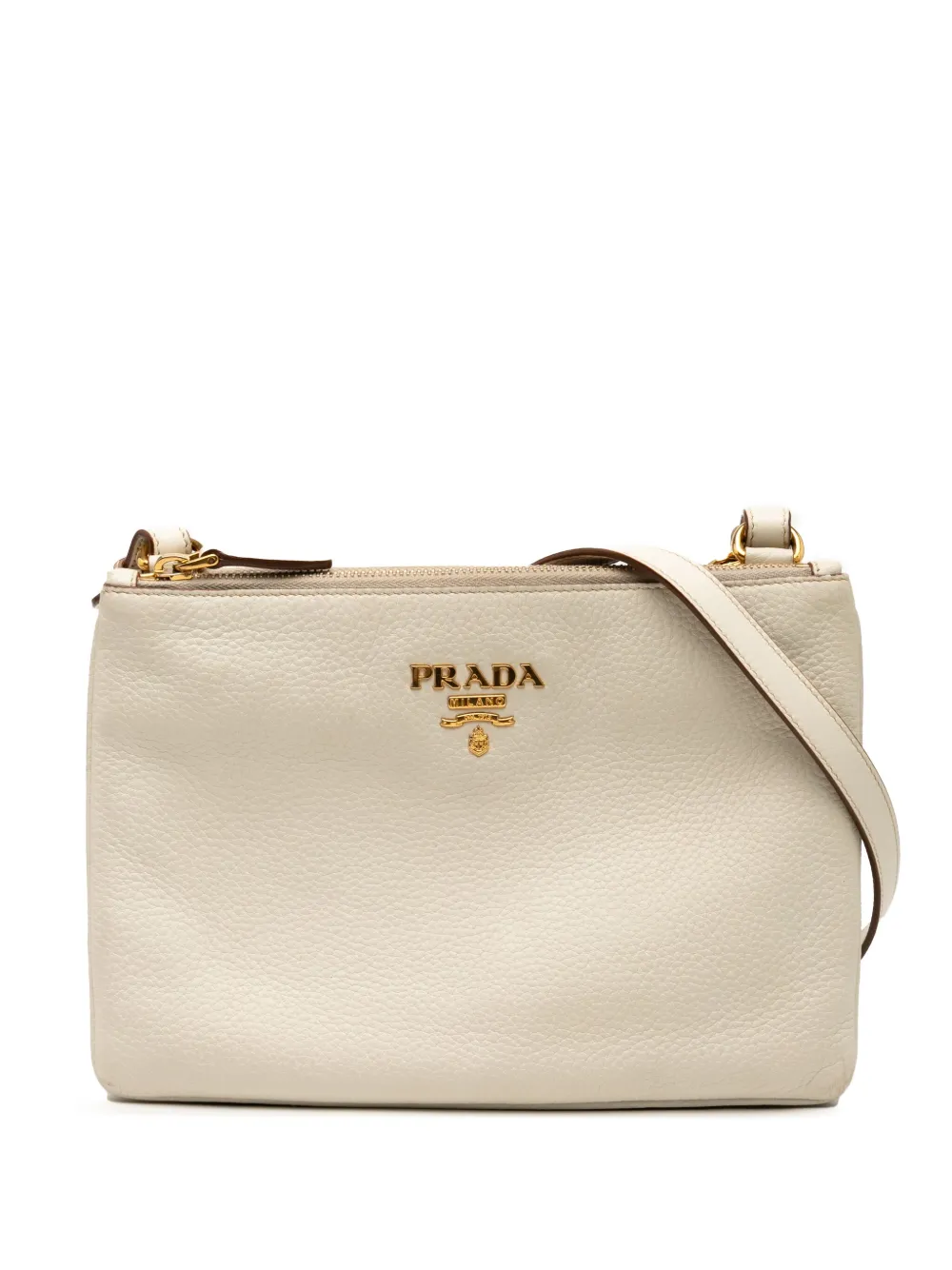 Prada Pre-Owned 2013-2025 ヴィッテロ ダイノ ダブルジップ ショルダーバッグ - ホワイト Prada Pre-Owned 2013-2025 ヴィッテロ ダイノ ダブルジップ ショルダーバッグ - ホワイト