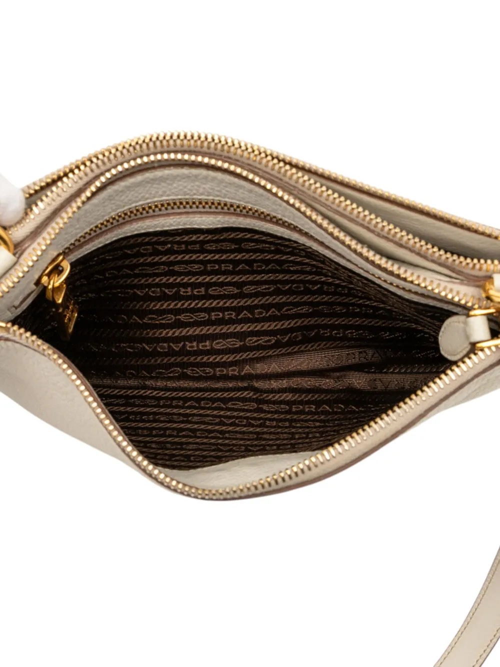 PRADA Pre-owned 2013-2025 Vitello Daino Double Zip Crossbody Bag In White