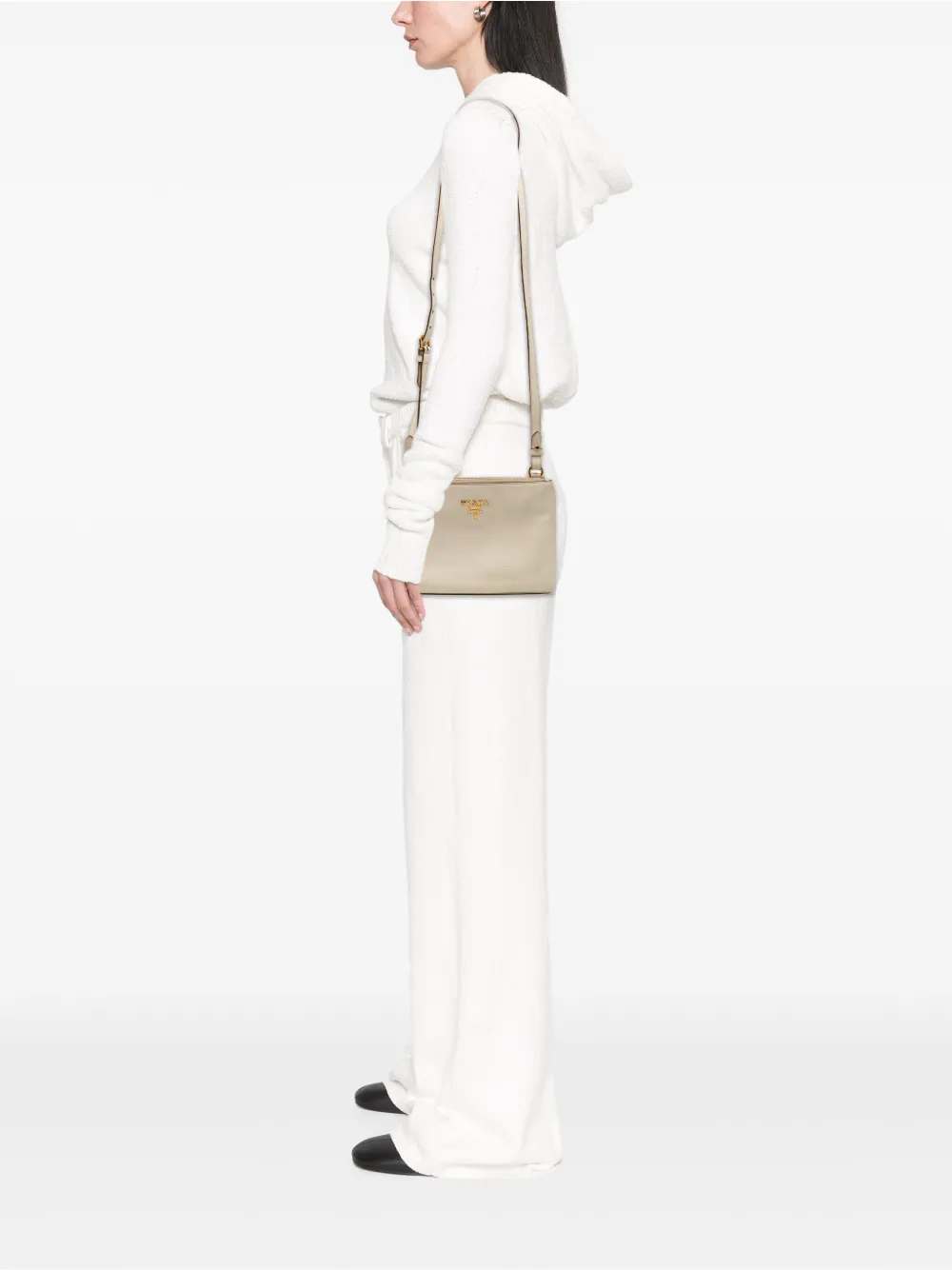 PRADA Pre-owned 2013-2025 Vitello Daino Double Zip Crossbody Bag In White