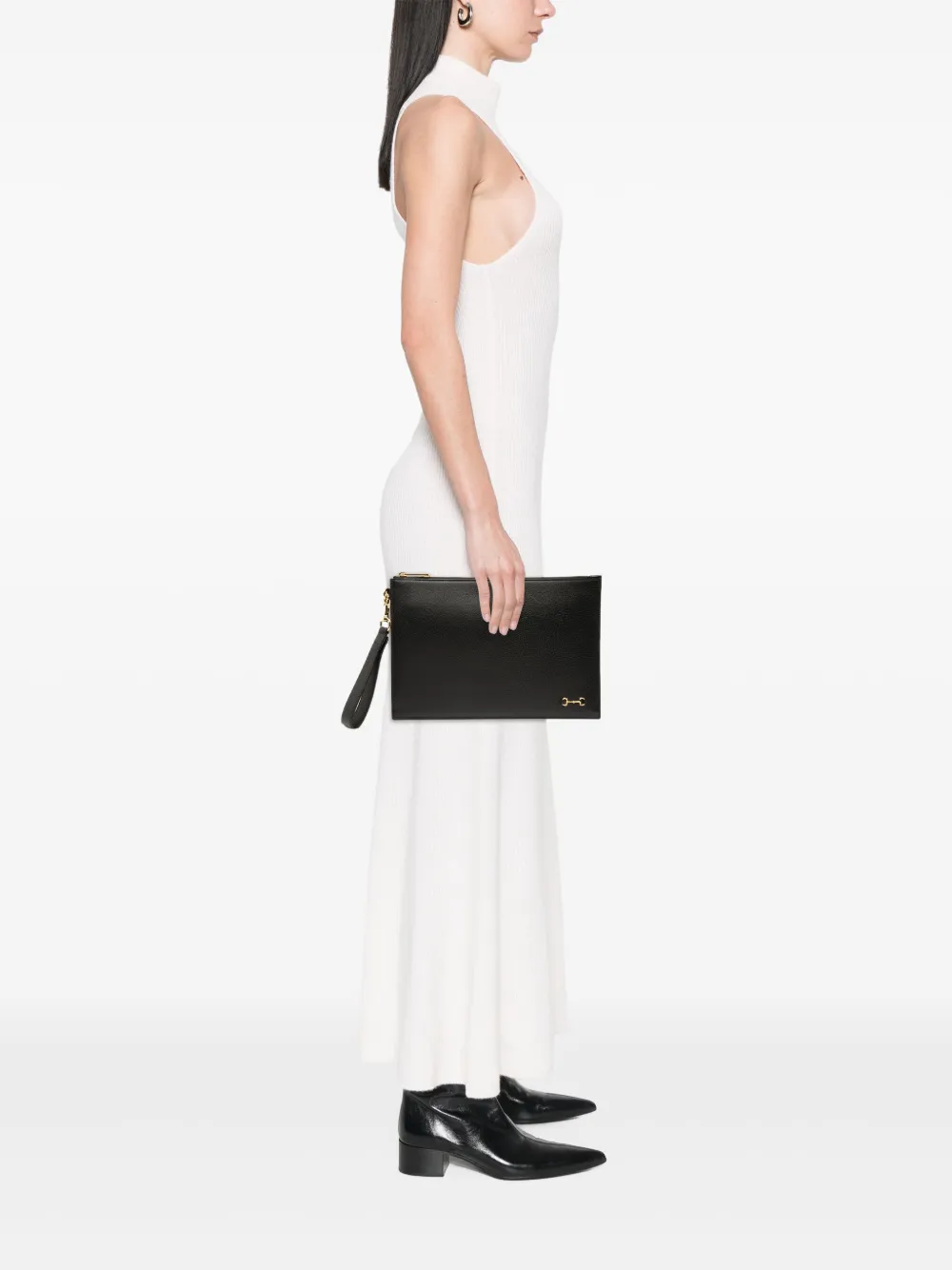 GUCCI Pre-owned 2016-2025 Leather Horsebit 1955 Zip Clutch Bag In Black