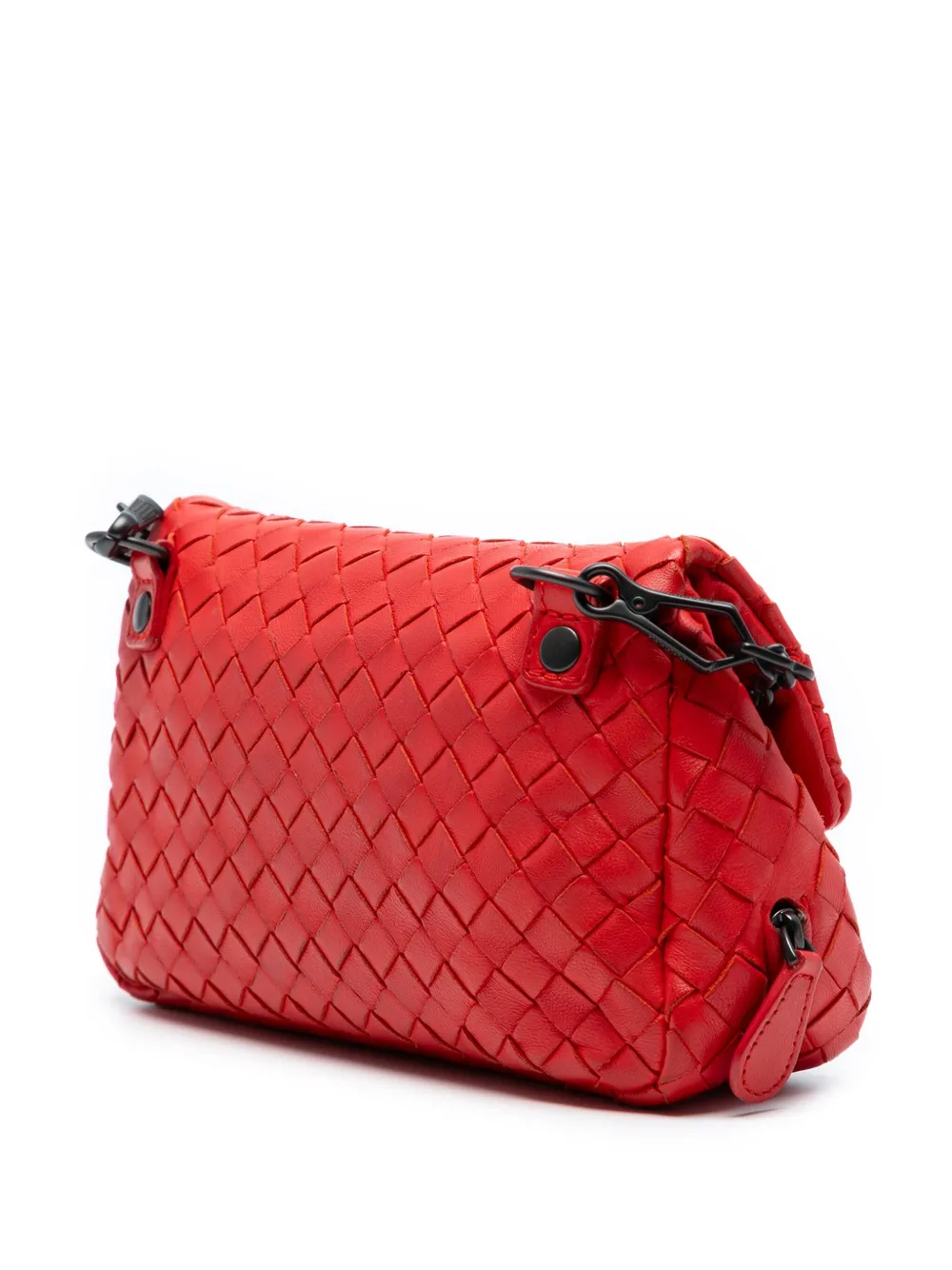 Pre-owned Bottega Veneta 2012-2025 Mini Nappa Intrecciato Expandable Chain Crossbody Bag In Red