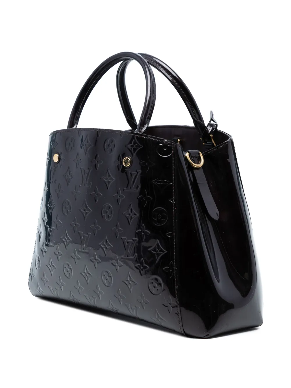 Pre-owned Louis Vuitton 2015 Monogram Vernis Montaigne Mm Satchel In Purple