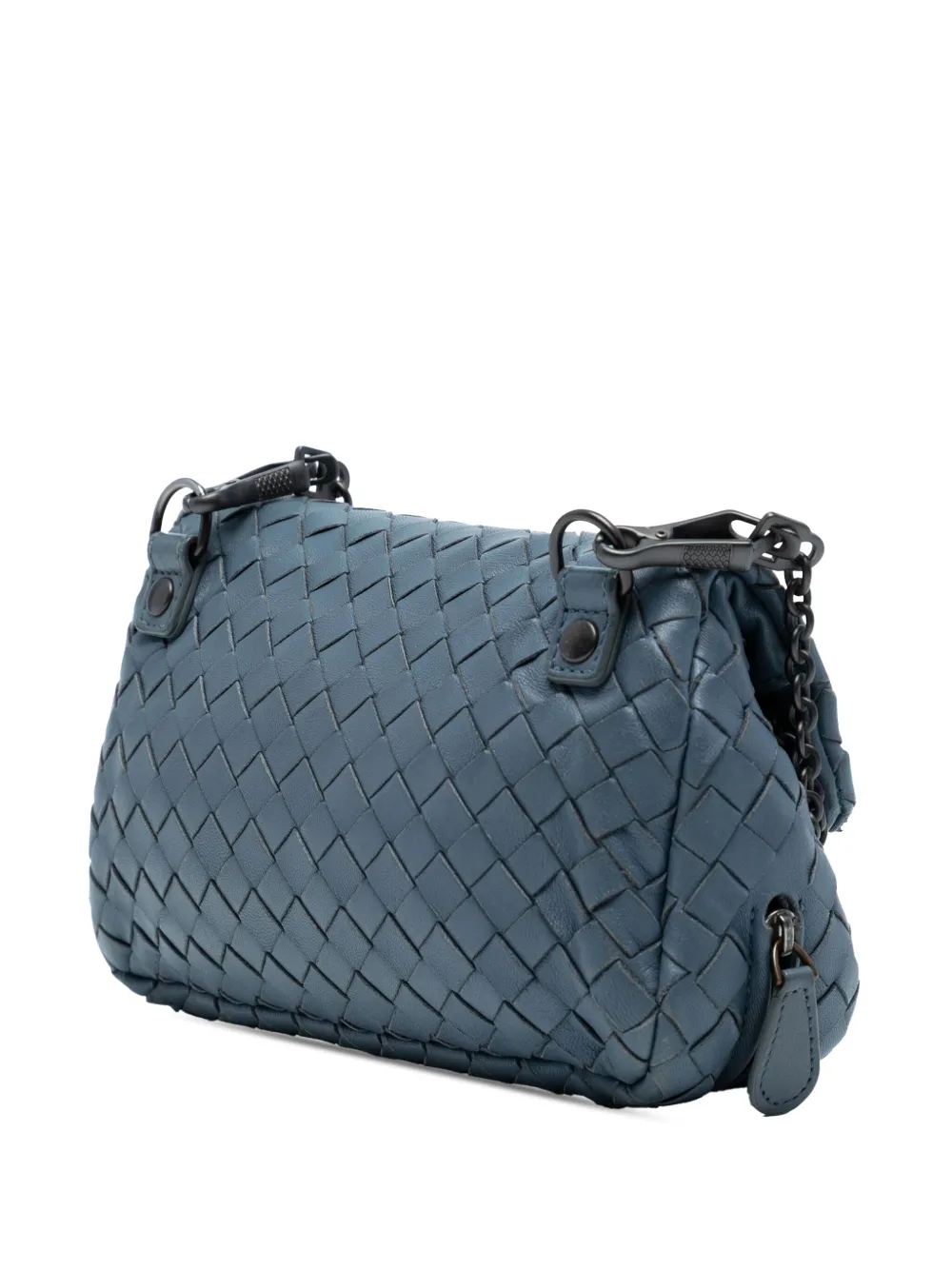 Pre-owned Bottega Veneta 2012-2025 Mini Nappa Intrecciato Expandable Chain Crossbody Bag In Blue
