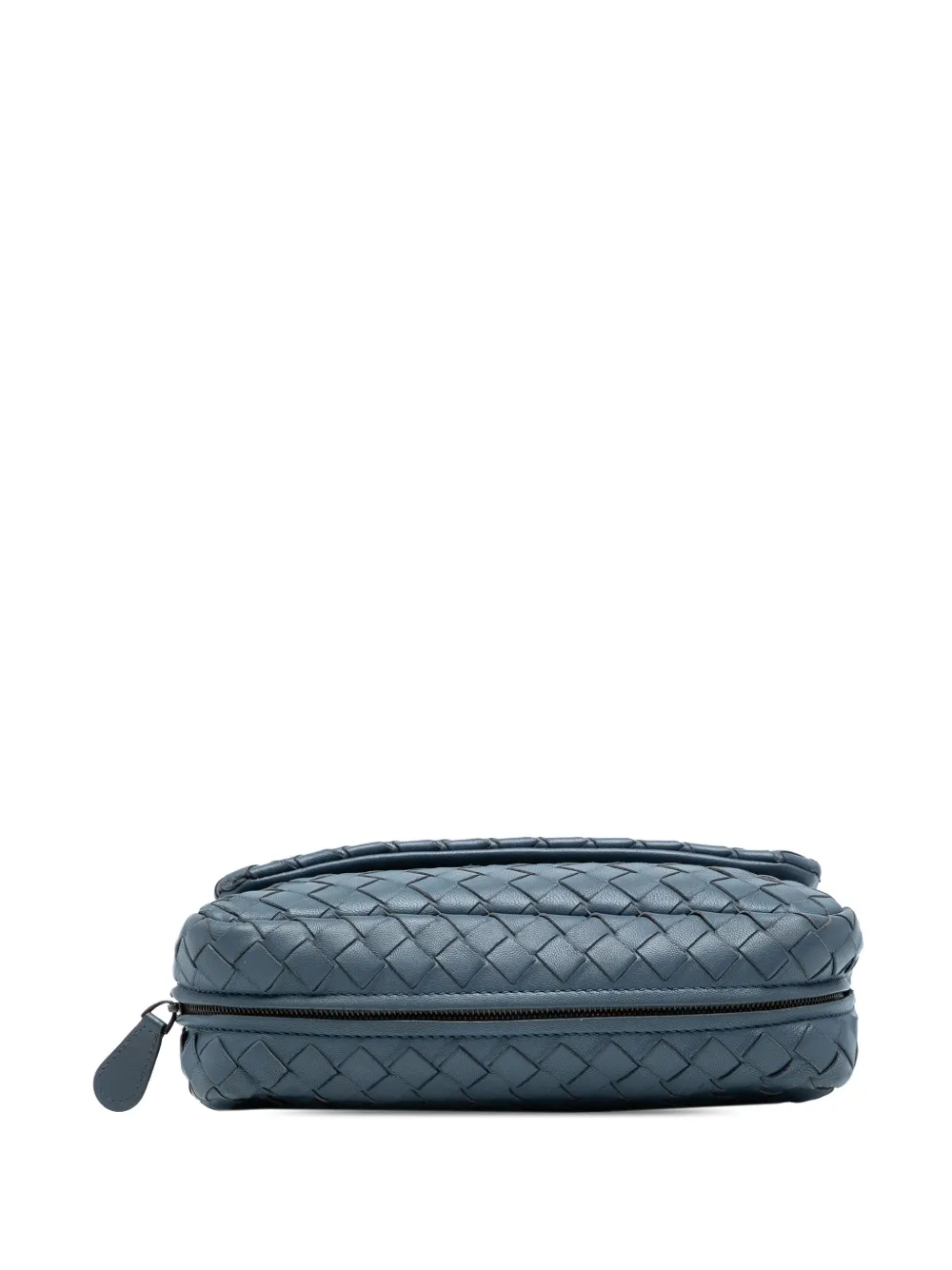 Pre-owned Bottega Veneta 2012-2025 Mini Nappa Intrecciato Expandable Chain Crossbody Bag In Blue
