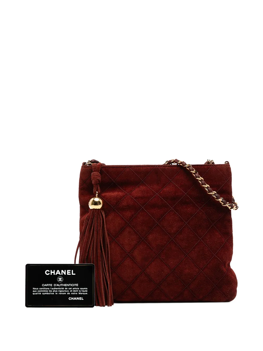 Pre-owned Chanel 1997-1999 Cc Quilted Suede Tassel Crossbody Bag In Red