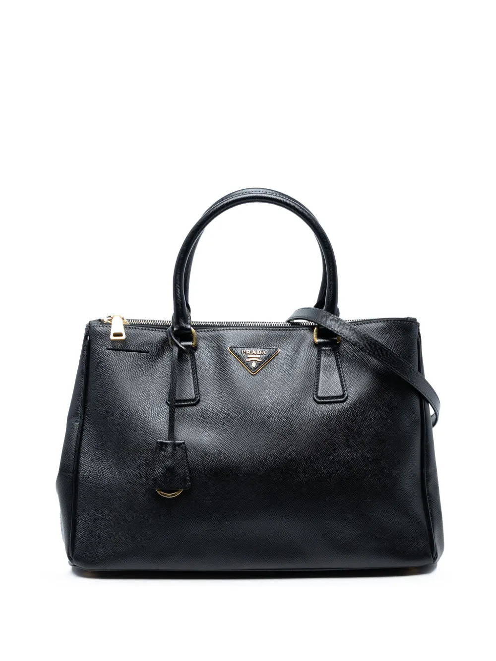 Prada Pre-Owned 2010-2025 ミディアム サフィアーノ ルクス ガレリア ダブルジップ サッチェルバッグ - ブラック Prada Pre-Owned 2010-2025 ミディアム サフィアーノ ルクス ガレリア ダブルジップ サッチェルバッグ - ブラック
