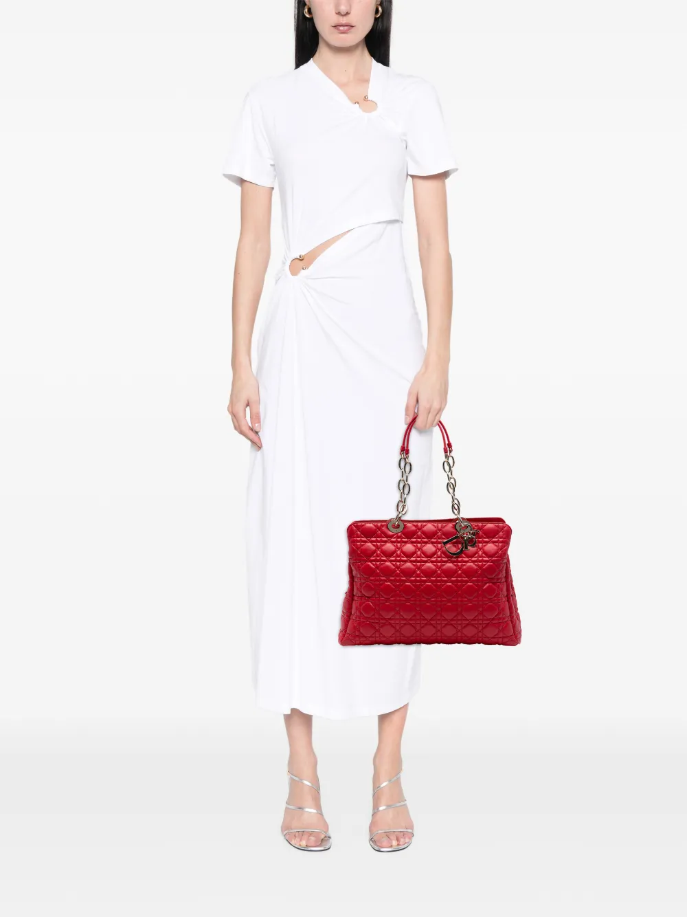 DIOR Pre-owned 2014 Large Lambskin Cannage Soft Zipped Lady Shopping Tote Bag In Red