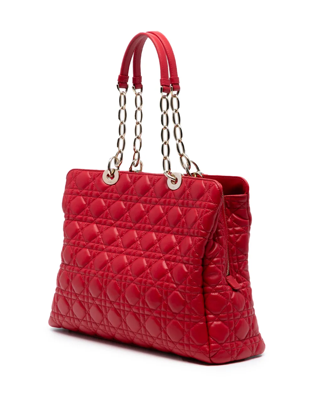 DIOR Pre-owned 2014 Large Lambskin Cannage Soft Zipped Lady Shopping Tote Bag In Red