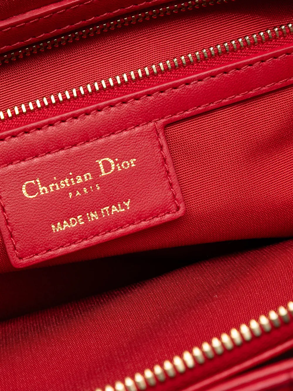 DIOR Pre-owned 2014 Large Lambskin Cannage Soft Zipped Lady Shopping Tote Bag In Red