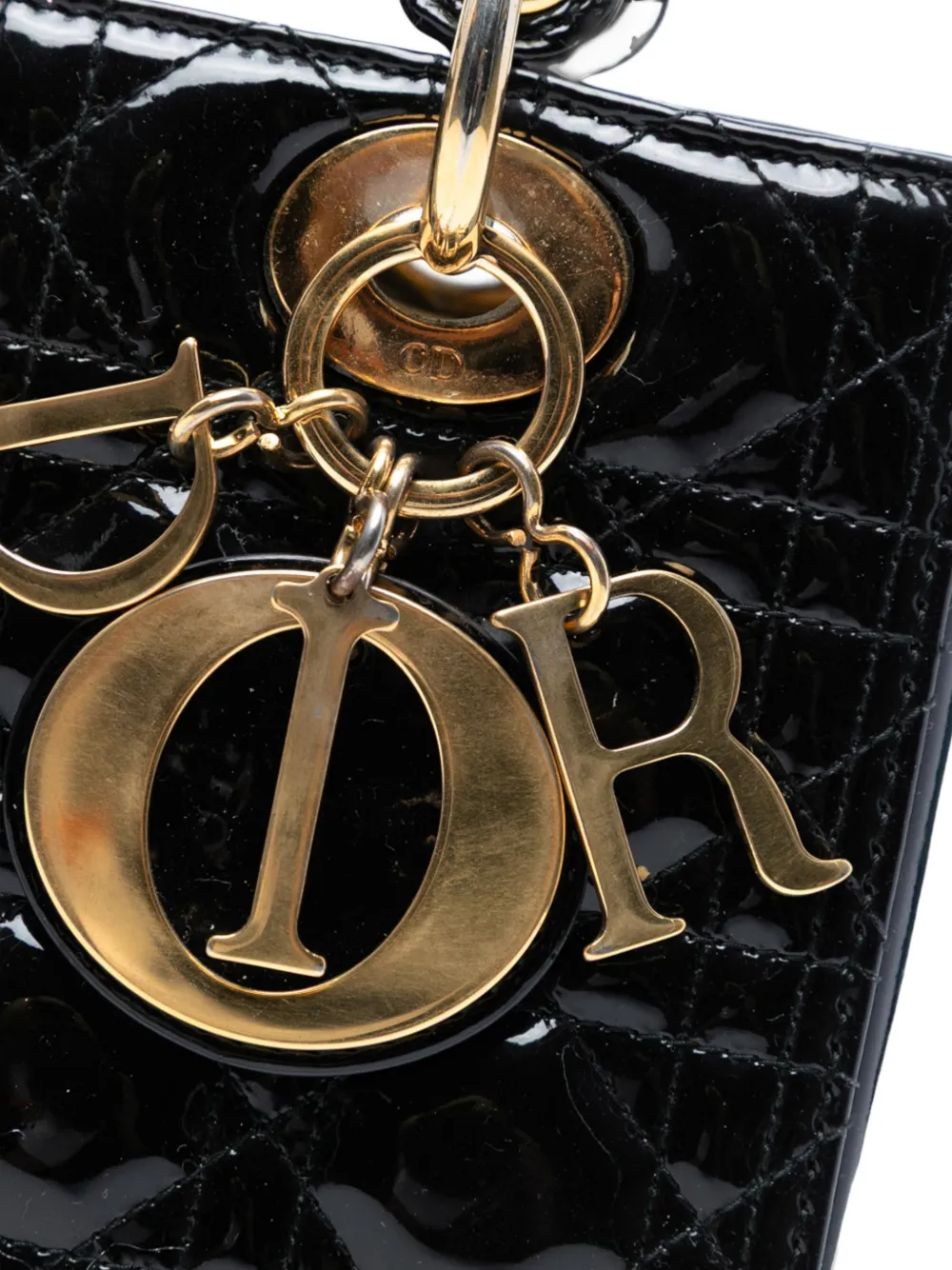 DIOR Pre-owned 2013 Medium Patent Cannage Lady Satchel In Black