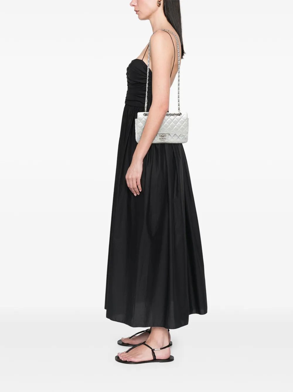 CHANEL Pre-owned 2008-2009 Medium Classic Lambskin Double Flap Shoulder Bag In Silver