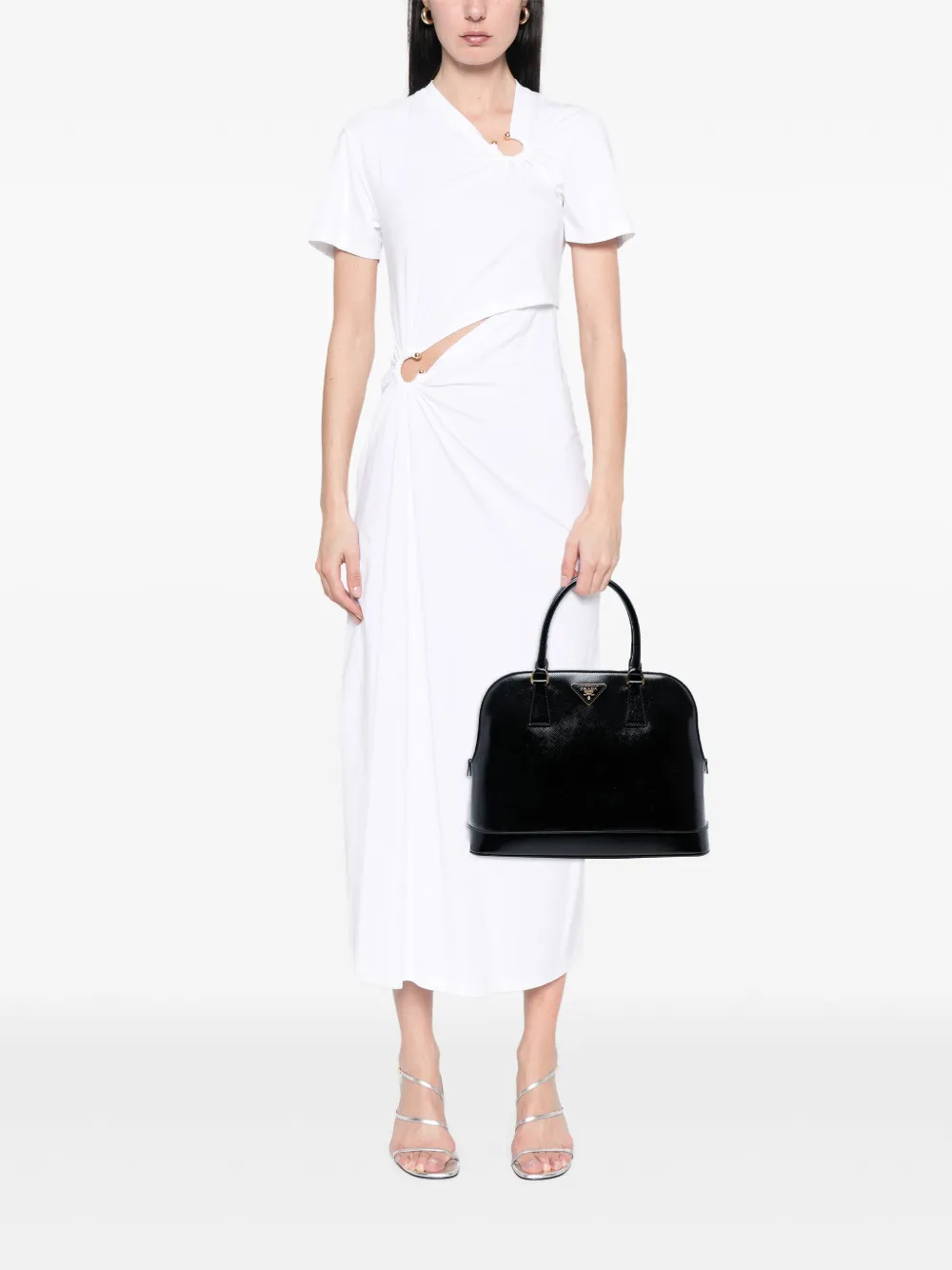 PRADA Pre-owned 2013-2025 Saffiano Vernice Promenade Dome Satchel In Black