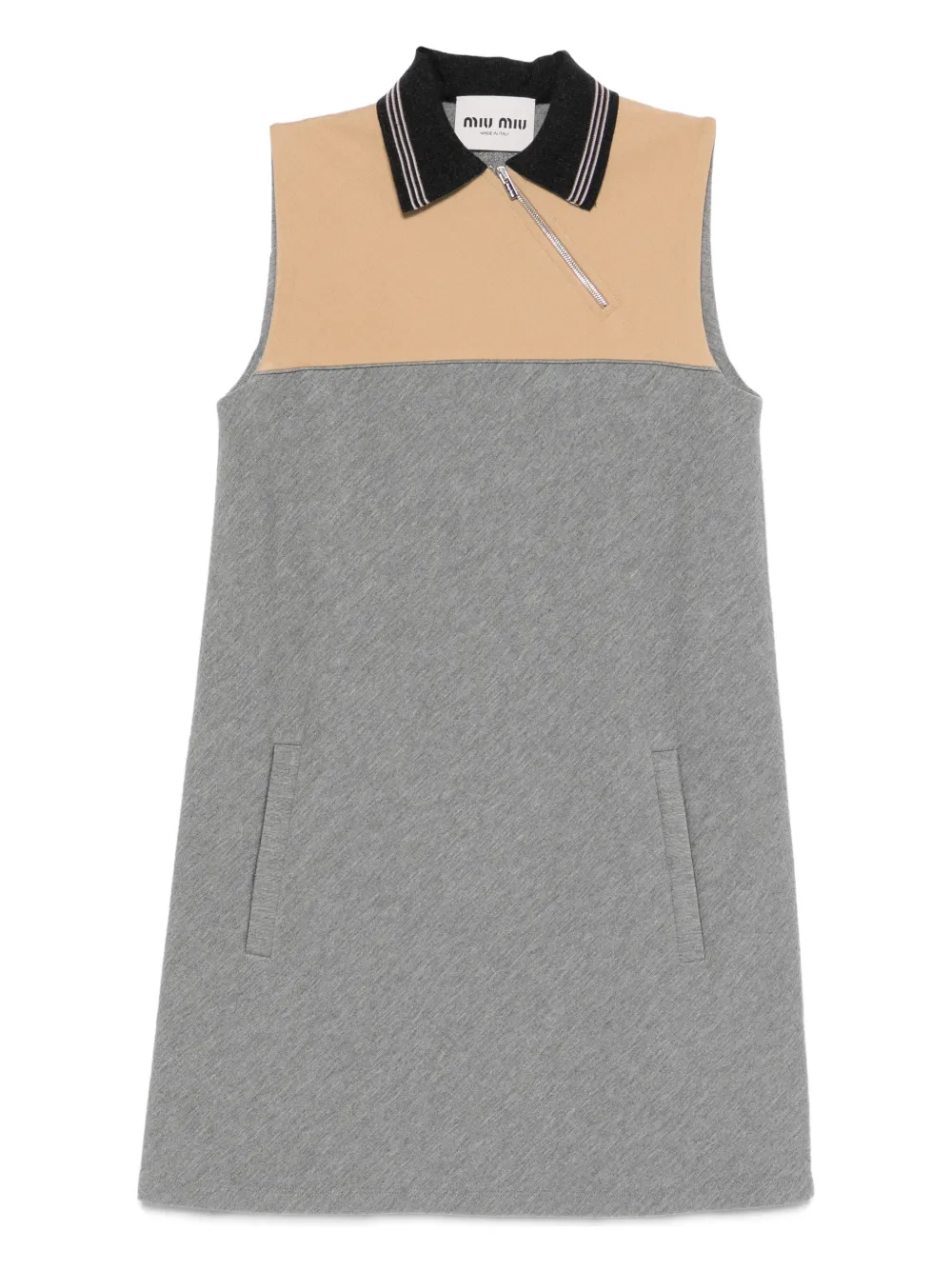 Miu Miu Half-zip Polo-collar Mini Dress In Gray