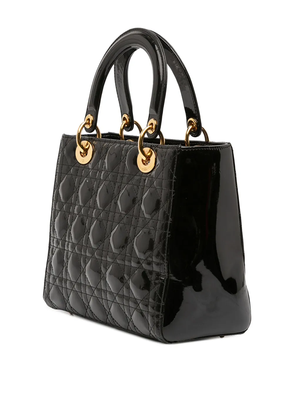 DIOR Pre-owned 2010 Medium Patent Cannage Lady Satchel In Black