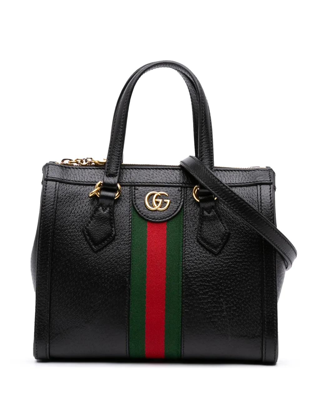 Gucci Pre-Owned 2016-2025 スモール レザー ウェブ オフィディア サッチェルバッグ - ブラック Gucci Pre-Owned 2016-2025 スモール レザー ウェブ オフィディア サッチェルバッグ - ブラック