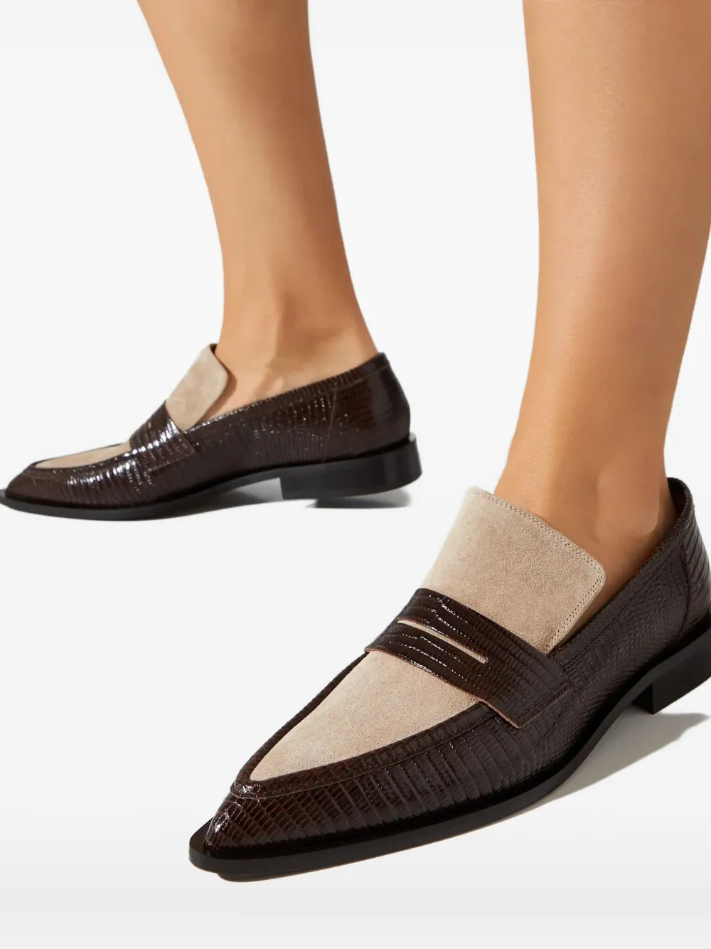 Atp Atelier Montazzoli Lizard-effect Panelled Loafers In Brown